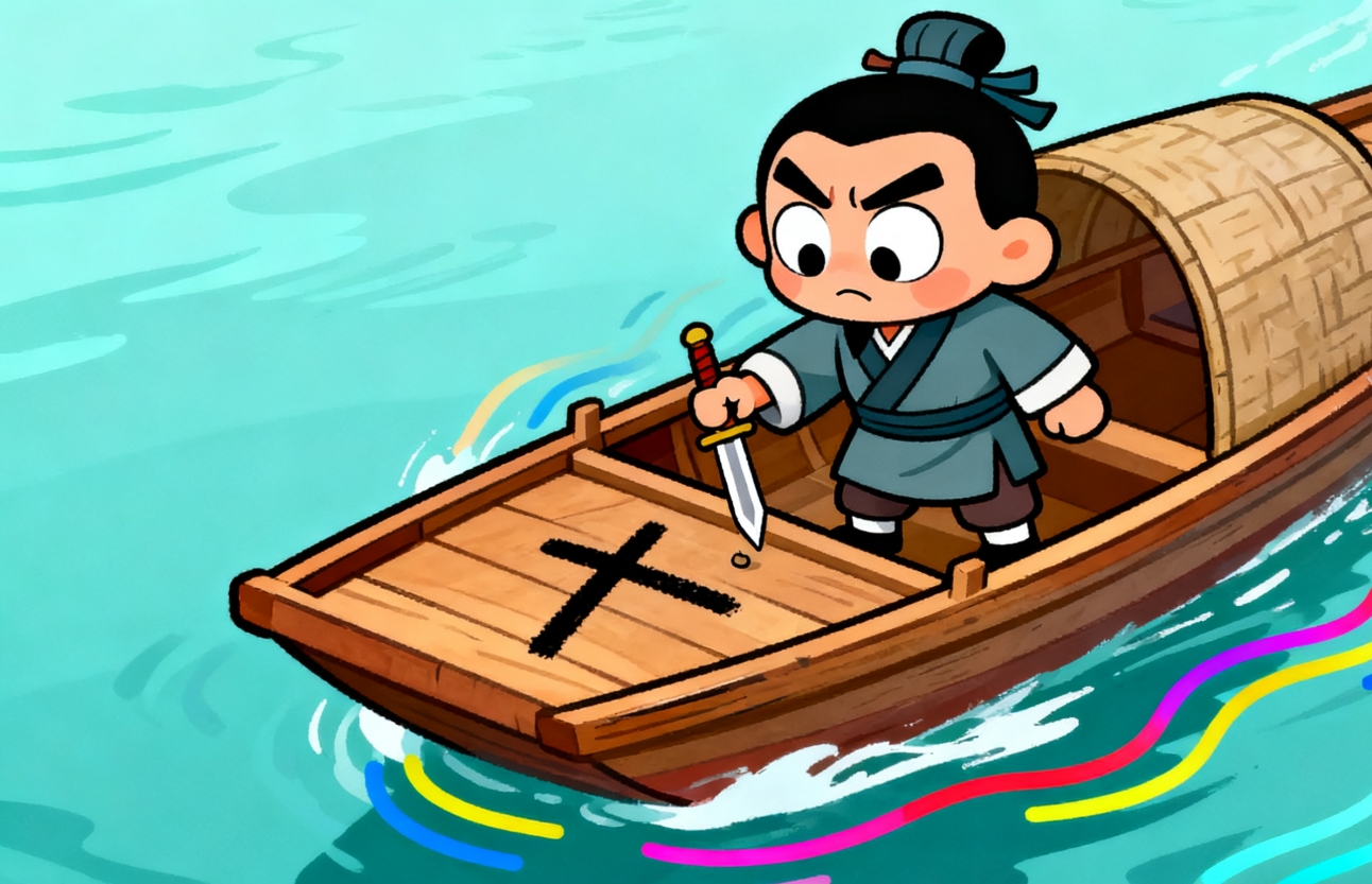 刻舟求剣の物語を描いた絵